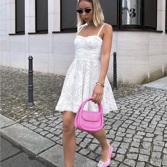 Zara mini dress Crochet Embroidered openwork boho sundress summer - Picture 13 of 16